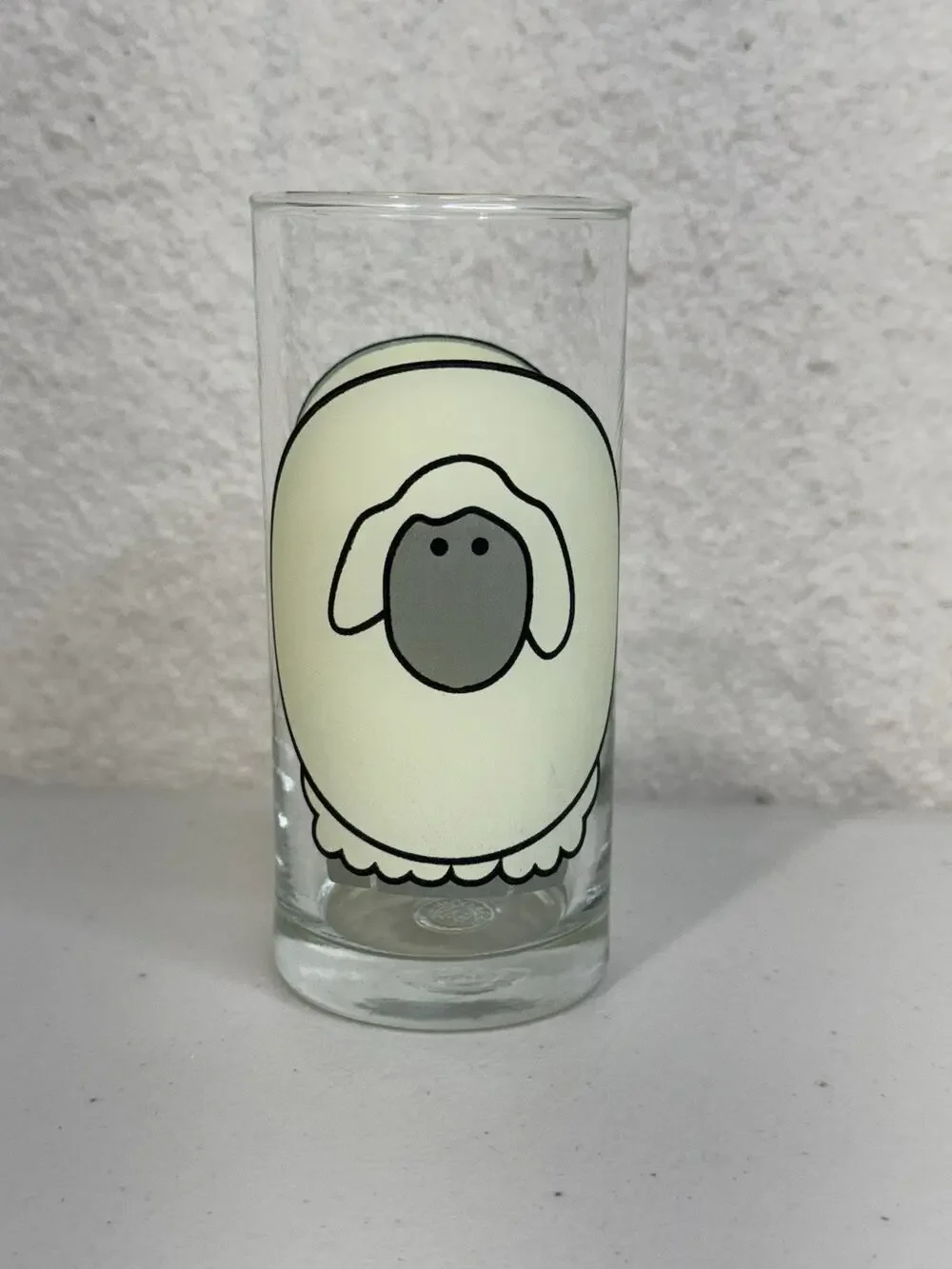 Firna Indonesia Lamb Sheep Clear Glass Tumbler Whimsical Cartoon Farm Animal VTG